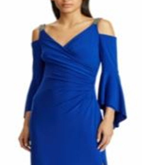 Ralph Lauren Women's Spaghetti Strap Full Length Fit Flare Evening Dress Blue Size 4