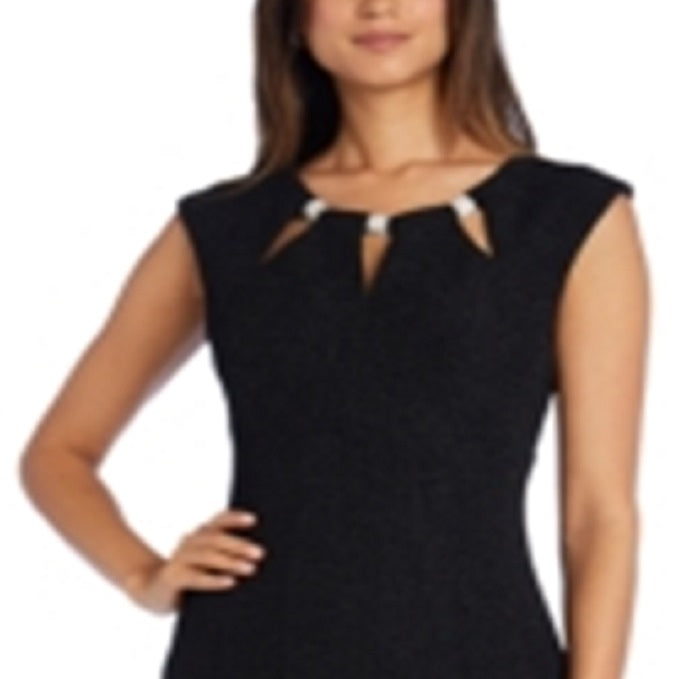 R&M Richards Women's Glitter Embellished Zippered Cap Sleeve Keyhole Maxi Mermaid Formal Dress Black Size 16