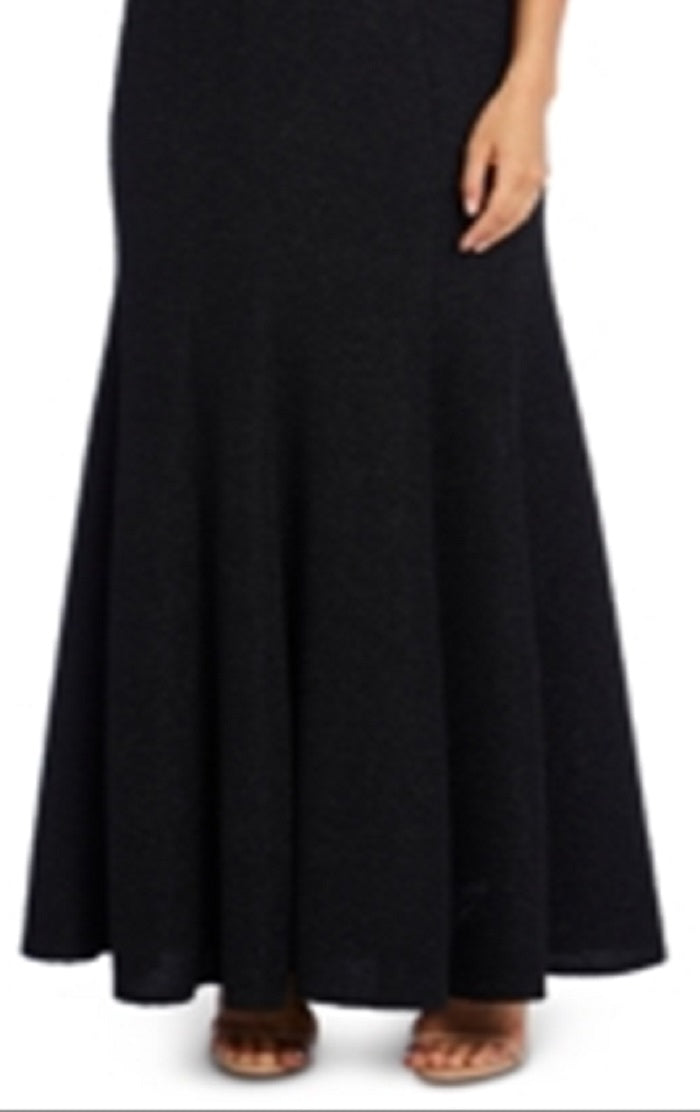 R&M Richards Women's Glitter Embellished Zippered Cap Sleeve Keyhole Maxi Mermaid Formal Dress Black Size 16