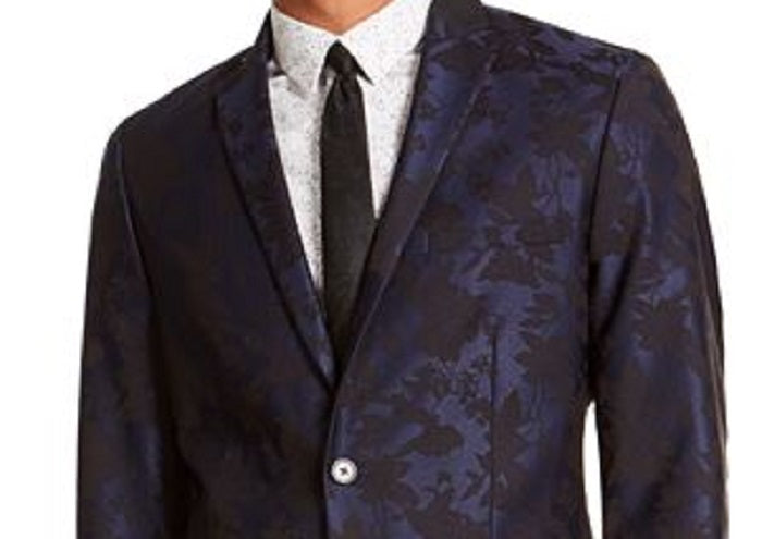 INC International Concepts Men's Big & Tall Stretch Jacquard Floral Blazer Blue Size 4XLT