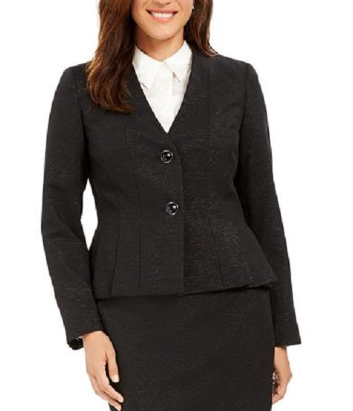 Le Suit Women's Pleated Jacket Skirt Suit Black Size 14 Petite