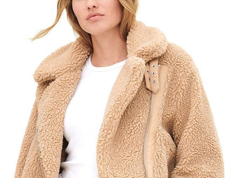 Levi's Women's Pocketed Zippered Sherpa Motorcycle Jacket Brown Size X-Large