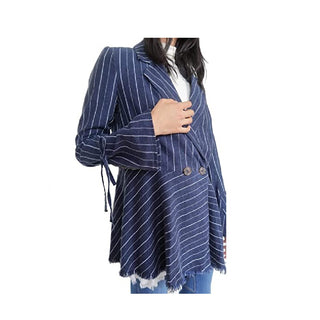 Free People Women's Stella Striped Frayed-Hem Blazer Navy Size  X-Small