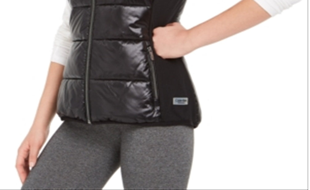 Calvin Klein Women's Funnel Neck Quilted Outerwear Vest Black Size Small