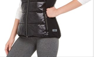 Calvin Klein Women's Funnel Neck Quilted Outerwear Vest Black Size Small