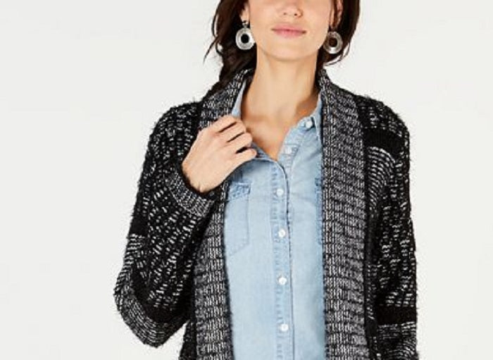 Style & Co Women's Printed Shawl Collar Cardigan Black Size Small