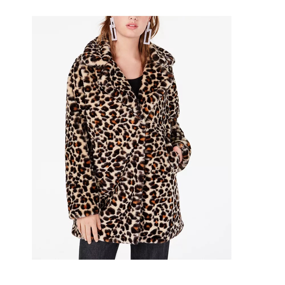 CoffeeShop Juniors' Leopard-Print Faux-Fur Coat Brown Size 2XL