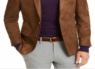 Lauren Ralph Lauren Mens Faux Suede Classic Fit Two-Button Blazer Brown Size 42R