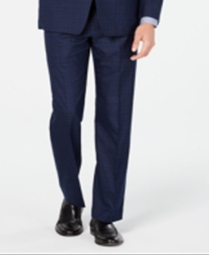 Marc New York Men's Modern Fit Plaid Suit Blue Size 43