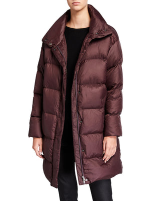 Eileen Fisher Women's Funnel Neck Down Coat Brown Size Petite Large