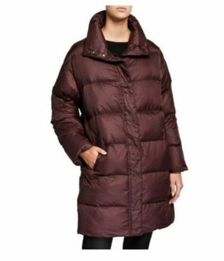 Eileen Fisher Women's Funnel Neck Down Coat Brown Size Petite Large