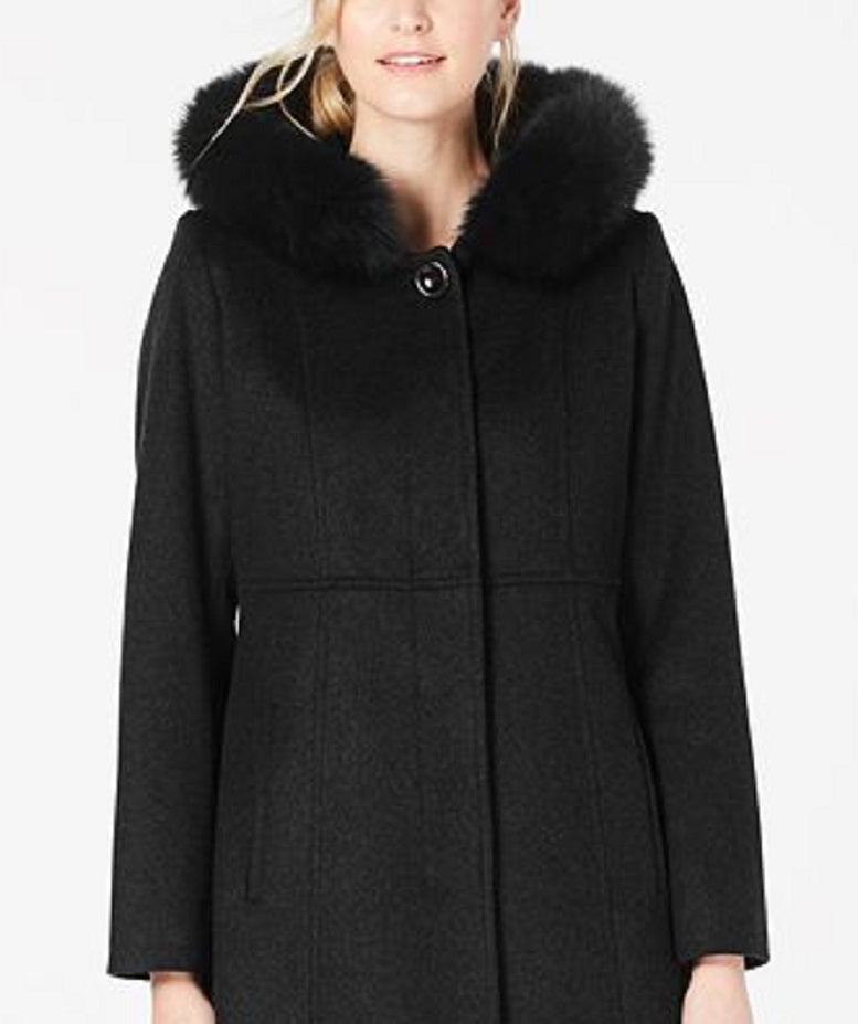 Forecaster Women's Fox Fur Trim Hooded Maxi Coat Black Size 16