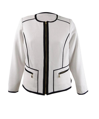 Calvin Klein Women's Piped Zip-Front Jacket - Black Multi Gray Size 0