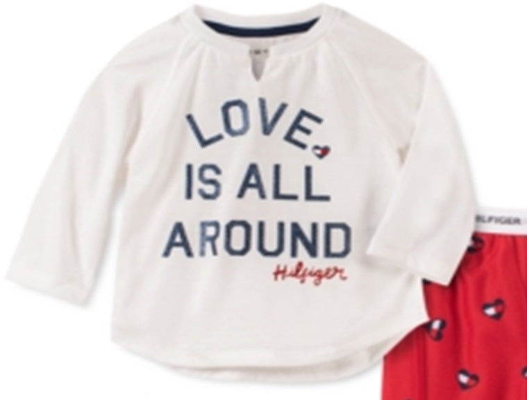 Tommy Hilfiger Toddler Little & Big Girl's 2 Pc Love Is All Around Pajama Set White Size XXS (2-3)