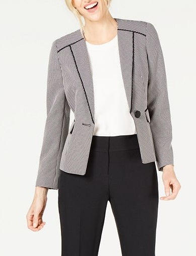 Le Suit Petite Birdseye One-Button Pant Suit Black Size 10 P