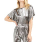 Michael Kors Women's Solid Crew Neck T-Shirt Straight Leg Party Jumpsuit Silver Size Small