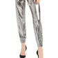 Michael Kors Women's Solid Crew Neck T-Shirt Straight Leg Party Jumpsuit Silver Size Small