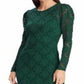 Ralph Lauren Women's Embroidered Lace Long Sleeve Jewel Neck Above the Knee Sheath Wear to Work Dress Green Size 18