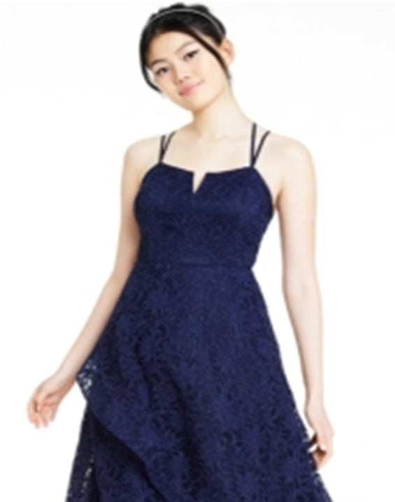 BCX Women's Glitter Floral Spaghetti Strap V Neck Full Length Fit Flare Formal Dress Blue Size 1