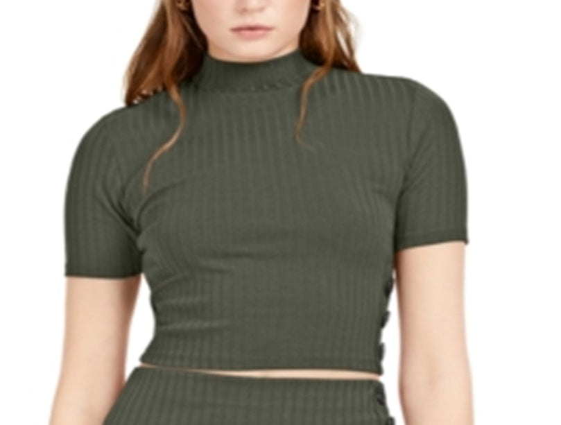 Bar III Women's Knit Ribbed T-Shirt Green Size Small