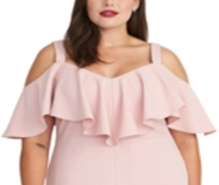 Rachel Roy Women's Cold Shoulder Ruffled Spaghetti Strap Sweetheart Neckline Below the Knee Cocktail Sheath Dress Pink Size 16W