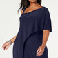R & M Richards Women's Asymmetrical Neckline Evening Wide Leg Jumpsuit Blue Size 18W