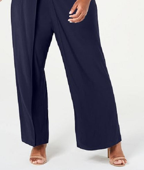 R & M Richards Women's Asymmetrical Neckline Evening Wide Leg Jumpsuit Blue Size 18W