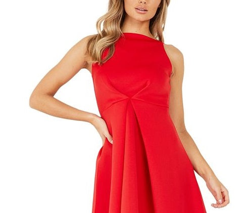 Quiz Women's Stretch Halter MIDI Evening Hi Lo Dress Red Size 4