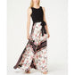 INC Womens Black Belted Floral Sleeveless Jewel Neck Full-Length Fit Flare Formal Dress Size 6