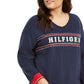 Tommy Hilfiger Women's Sport Plus Logo Print Sweatshirt Dress Blue Size 2X