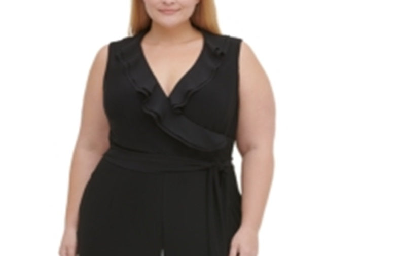 Tommy Hilfiger Women's Sleeveless Wrap Jumpsuit Black Size Petite Small