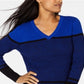 Karen Scott Women's Color Block Long Sleeve V Neck Sweater Blue Size Small