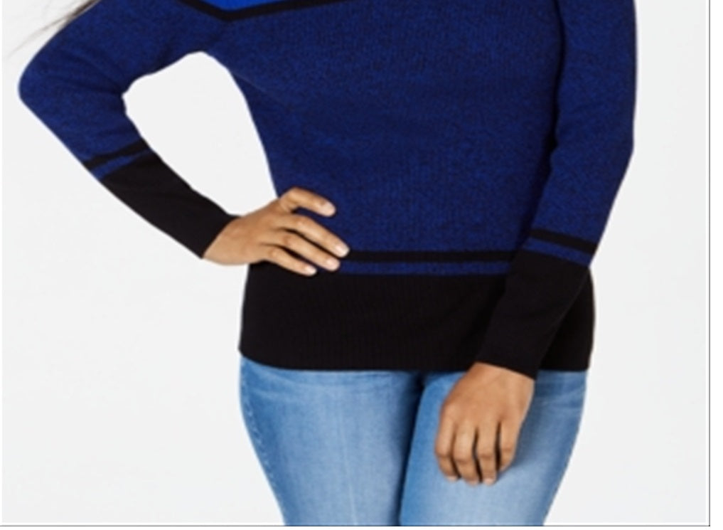 Karen Scott Women's Color Block Long Sleeve V Neck Sweater Blue Size Small