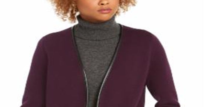 Charter Club Women's Milano Cotton Open-Front Cardigan Purple Size Large