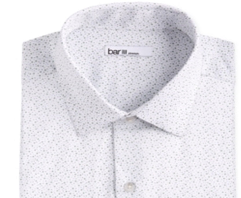 Bar III Men's Classic Regular Fit Stretch Scattered Dot Dress Shirt White Size 17/ 17 1/2 - 34/35