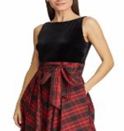 Ralph Lauren Women's Plaid Sleeveless V Neck Maxi Sheath Evening Dress Black Size 2