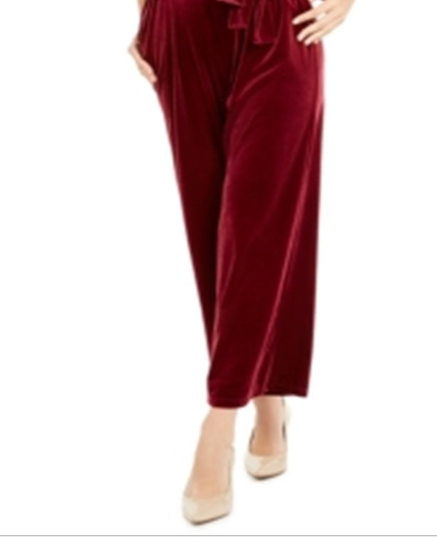 Alfani Women's Velvet Wide Leg Jumpsuit Wine Size Petite L