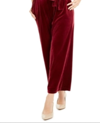 Alfani Women's Velvet Wide Leg Jumpsuit Wine Size Petite L