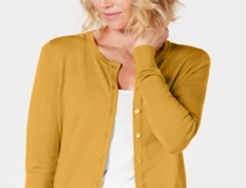 Charter Club Women's Long Sleeve Button Front Cardigan Yellow Size Large