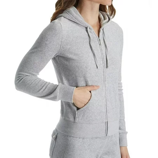 Juicy Couture Women's Robertson Velour Hoodie Track Jacket Gray Size Medium