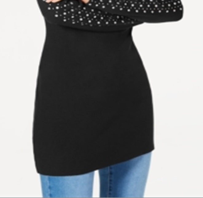 INC International Concepts Women's Rhinestone Embellished V Neck Tunic Black Size M