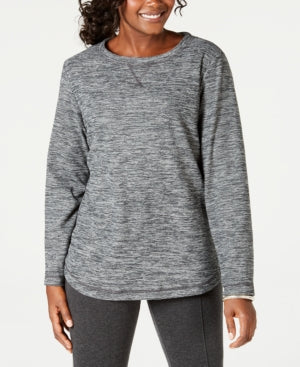 Karen Scott Sport Womens Fleece Space Dye Crewneck Sweater Grey Size M
