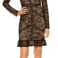 Bardot Women's Lace Patterned Long Sleeve Crew Neck Above the Knee Evening Fit Flare Dress Black Size Medium