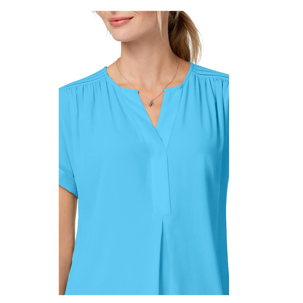 Charter Club Women's Split-Neck Cotton Top  Turquoise Seas Blue Size Small