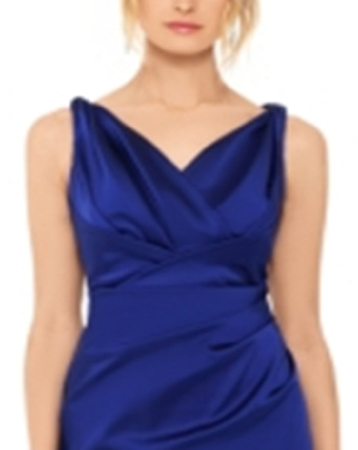 Betsy & Adam Women's Dress Satin V Neck Ruched Gown Blue Size 8