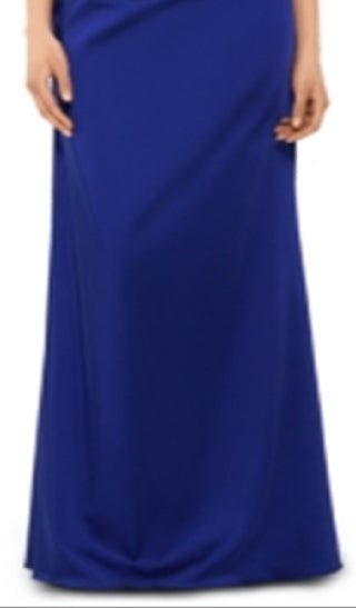 Betsy & Adam Women's Dress Satin V Neck Ruched Gown Blue Size 8