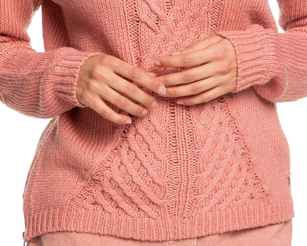 Roxy Women's Pullover Rosette Glimpse of Romance Knit Long Sleeve Sweater Pink Size Small