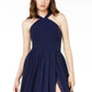 City Studios Junior's Halter Chiffon Slit Leg Gown Blue Size 3