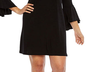 MSK Women's Rhinestone Trim Bell Sleeve Dress Black Size L