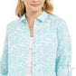 Charter Club Women's Floral Print Linen Blend Shirt Blue Size X-Small